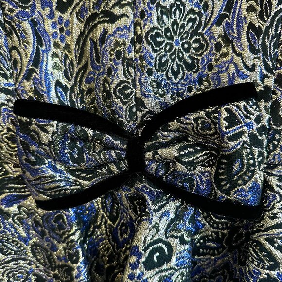 1980s Metallic Brocade Floral A.J. Bari-Style Puff Sleeve Peplum Blouse - 4 - Picture 6 of 6